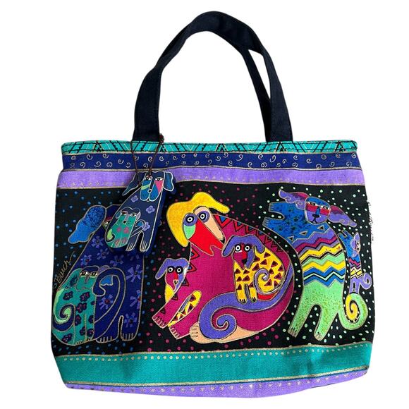 Laurel Burch Dogs Mini Tote Shopper Bag Purse - Picture 2 of 10